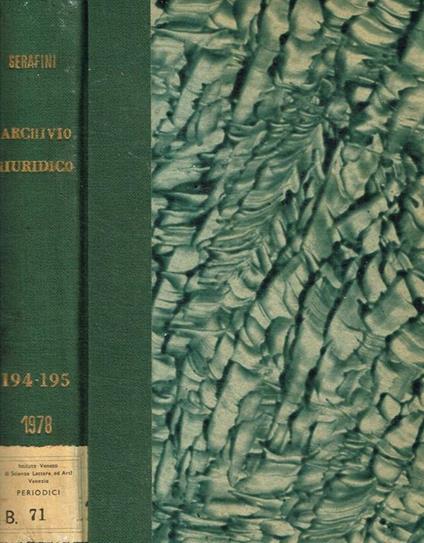 Archivio giuridico Filippo Serafini. Vol.CXCIV, CXCV - copertina