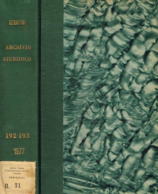 Archivio giuridico Filippo Serafini. Vol.CXCII, CXCIII - copertina