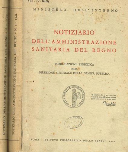 Notiziario dell'amministrazione sanitaria del regno. Anno V, fasc.1, 2, 1942 - L'Interno del Ministro - copertina
