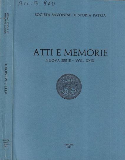 Società Savonese di Storia Patria atti e memorie nuova serie Vol. XXIX - copertina