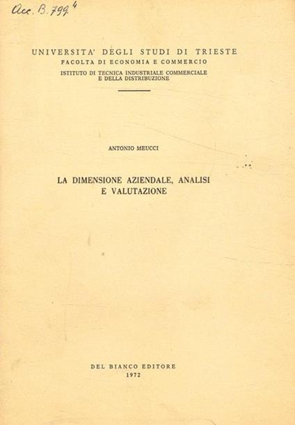 La dimensione aziendale, analisi e valutazione - Antonio Matteucci - copertina