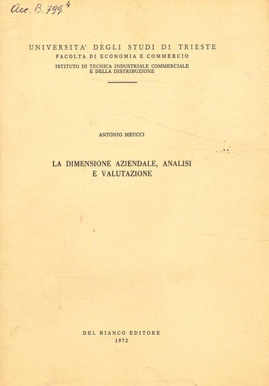 La dimensione aziendale, analisi e valutazione - Antonio Matteucci - copertina