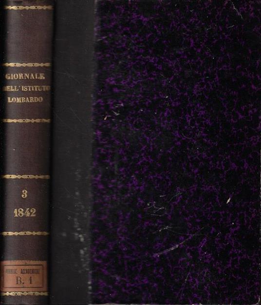 Giornale dell'I.R. Istituto Lombardo di scienze, lettere ed arti Tomo III Anno 1842 - copertina
