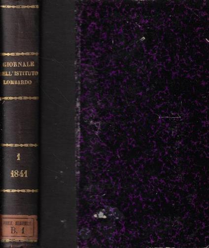 Giornale dell'I.R.Istituto Lombardo di scienze, lettere ed arti tomo I Anno 1841 - copertina