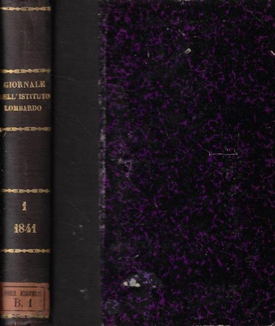 Giornale dell'I.R.Istituto Lombardo di scienze, lettere ed arti tomo I Anno 1841 - copertina
