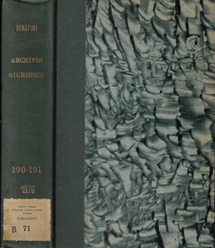 Archivio Giuridico Anno 1976 Fasc. 1-2-1/2 - copertina