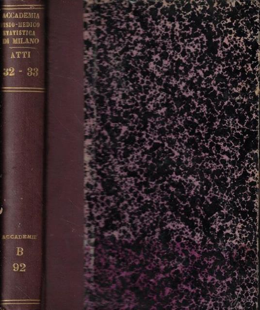 Atti della Accademia Fisio-Medico-Statistica di Milano Anno 1876-1877 - copertina