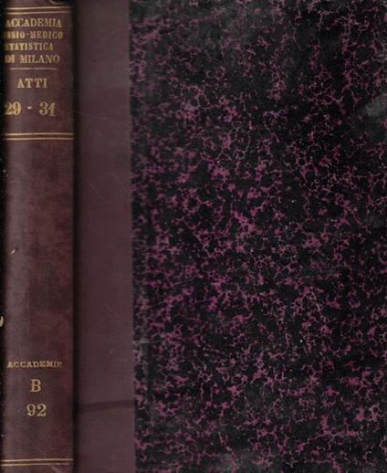 Atti della Accademia Fisio-Medico-Statistica di Milano Anno 1873-1874-1875 - copertina