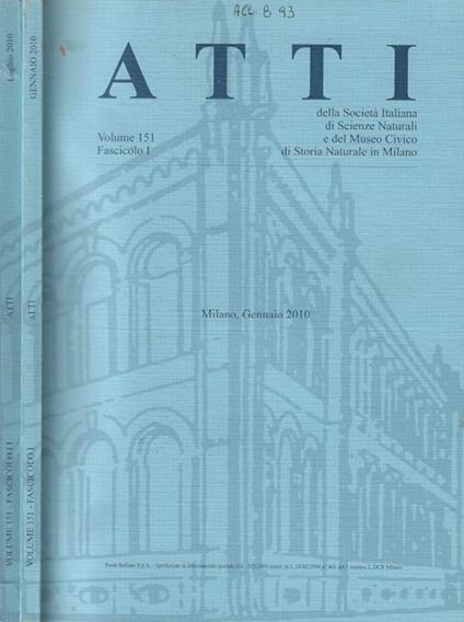 Atti della Società Italiana di Scienze Naturali e del Museo Civico di Storia Naturale in Milano Vol. 151-2010 Fasc. I-II - copertina