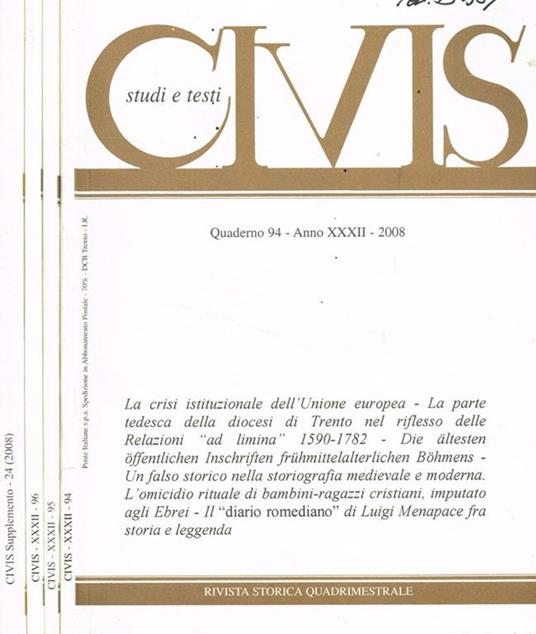Civis studi e testi. Rivista storica quadrimestrale. Quaderno 94, 95, 96, anno XXXII, 2008, e supplemento n.24 - copertina