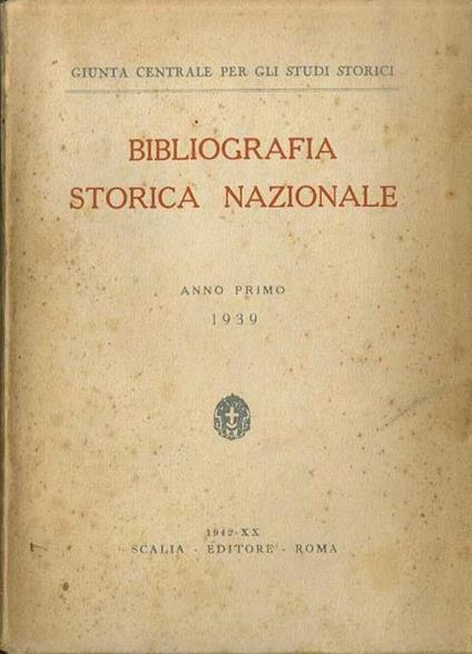 Bibliografia storica nazionale.: anno I (1939) - copertina