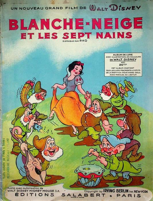Blanche-Neige et les sept nains. Le premièr grand film en couleurs de Walt Disney. Musique de Frank Churchill, lyrics de Larry Morey. Recueil de Luxe pour piano avec paroles ad lib. Illustrations en noir et en couleurs de Walt Disney - Walt Disney - copertina