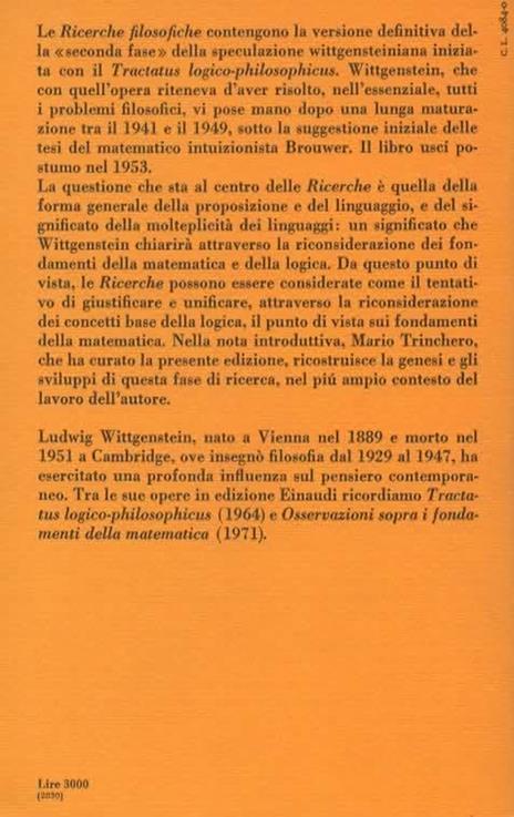 Ricerche filosofiche. Edizione italiana a cura di Mario Trinchero - Ludwig Wittgenstein - 2