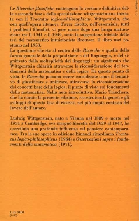 Ricerche filosofiche. Edizione italiana a cura di Mario Trinchero - Ludwig Wittgenstein - 2