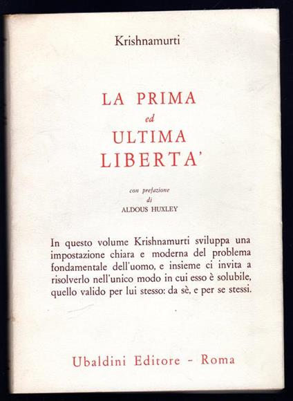 La prima ed ultima libertà - Jiddu Krishnamurti - copertina
