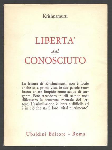 Libertà dal conosciuto - Jiddu Krishnamurti - copertina