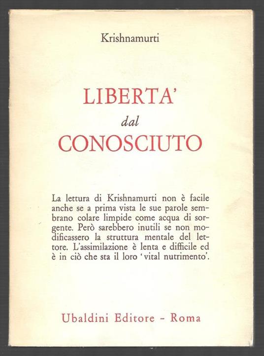 Libertà dal conosciuto - Jiddu Krishnamurti - copertina
