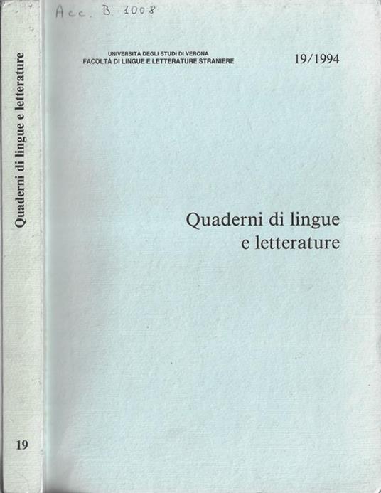 Quaderni di lingue e letterature N. 19 1994 - copertina