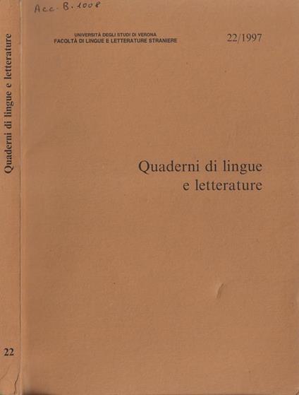 Quaderni di lingue e letterature N. 22 1997 - copertina