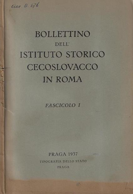 Bollettino del l'istituto storico cecoslovacco in Roma fascicolo I 1937 - copertina