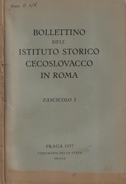 Bollettino del l'istituto storico cecoslovacco in Roma fascicolo I 1937 - copertina