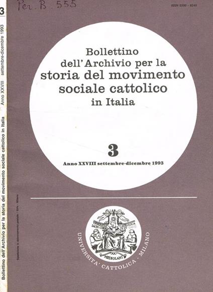 Bollettino dell'archivio per la storia del movimento sociale cattolico in italia anno XXVIII, fasc.3, settembre-dicembre 1993 - copertina