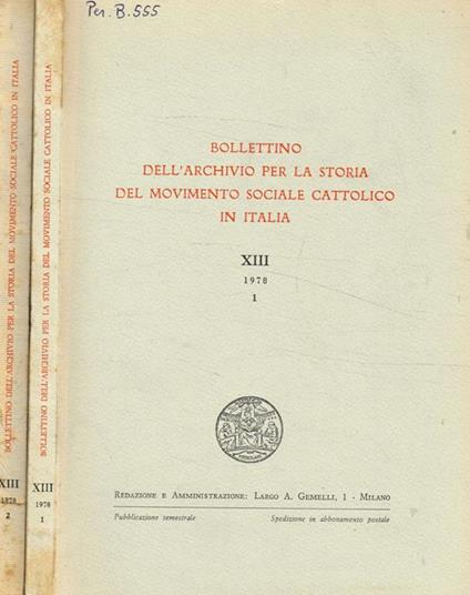 Bollettino dell'archivio per la storia del movimento sociale cattolico in italia. XIII, 1978 - copertina