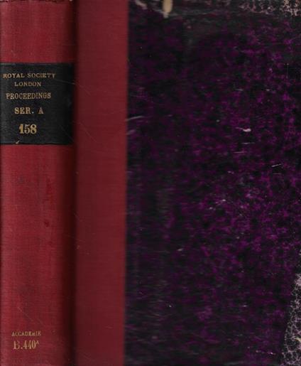 Proceedings of the Royal Society Serie A Vol. 158 Anno 1937 - copertina