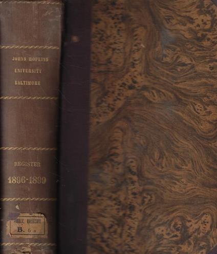 The Johns Hopkins University of Baltimore Register for 1896-1899 - copertina