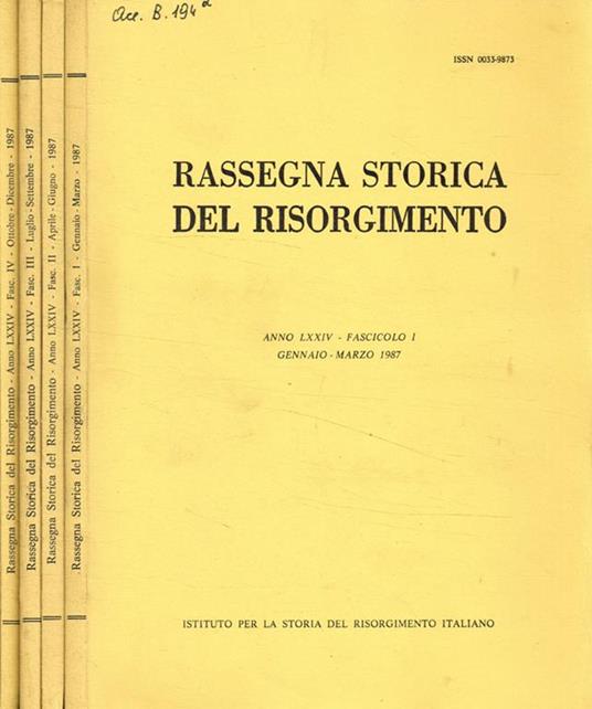 Rassegna storica del risorgimento anno LXXIV, 1987 - copertina