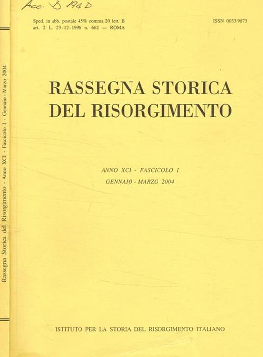 Rassegna storica del risorgimento anno XCI, fasc.1, 2004 - copertina