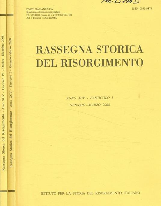 Rassegna storica del risorgimento anno XCV fasc.I, IV, 2008 - copertina