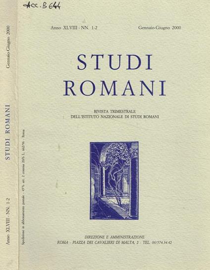 Studi romani rivista trimestrale dell'istituto nazionale di studi romani anno XLVIII, fasc.1-2, gennaio-giugno 2000 - copertina