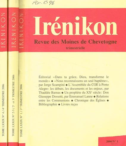 Irenikon revue des moines de chevetogne. Tome LXXIX, 2006 - copertina