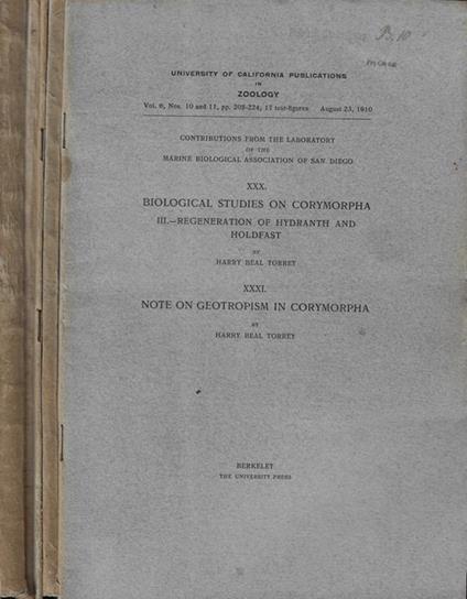 University of California Publications in Zoology Vol. VIII 1910-1911 n. 10/11-12-13-14-15 - copertina