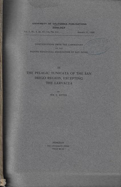 University of California Publications in Zoology Vol. 2 n. 3 1905 - copertina