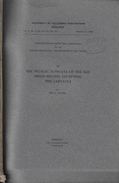 University of California Publications in Zoology Vol. 2 n. 3 1905 - copertina
