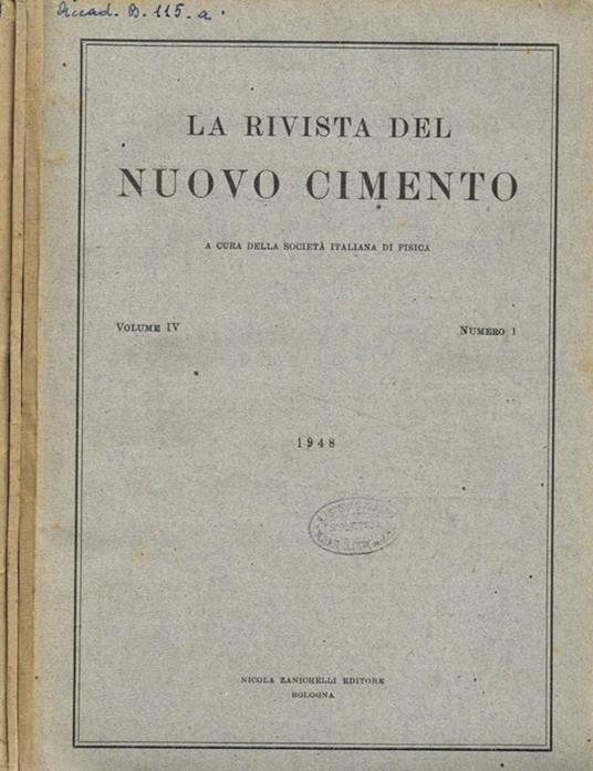 La rivista del nuovo cimento a cura della societa italiana di fisica. Vol.IV, 1948 - copertina