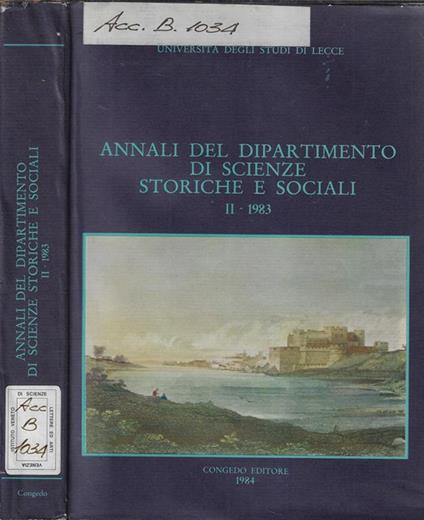 Università degli studi di Lecce annali del dipartimento di scienze storiche e sociali II 1983 - copertina