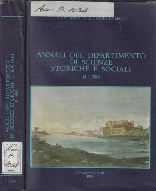 Università degli studi di Lecce annali del dipartimento di scienze storiche e sociali II 1983 - copertina