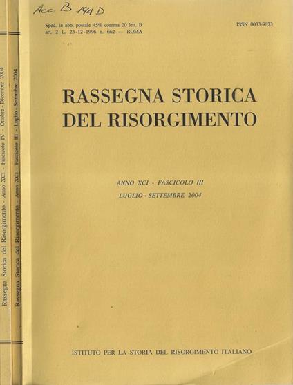 Rassegna storica del risorgimento anno 2004 Fascicolo III, IV - copertina
