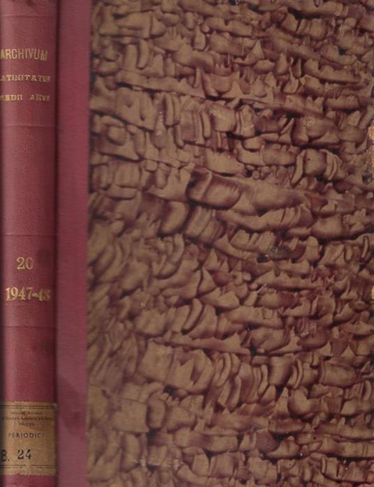 Archivum Latinitatis Medii Aevi Anni 1947, 1948 Tomo XX - copertina