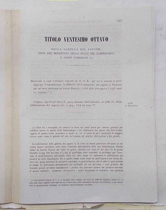 Della gabella del sapone, ossia del monopolio dello Stato nel fabricarlo e farne commercio - copertina