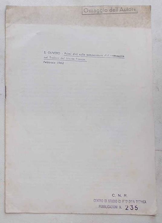 Primi dati sulle temperature del sottosuolo nel Traforo del Monte Bianco - copertina