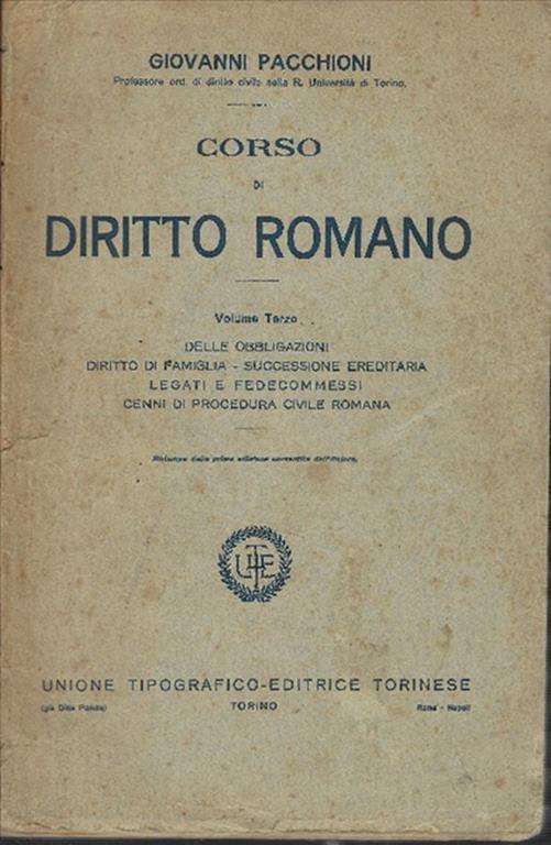 Corso Di Diritto Romano - Gianfranco Pacchioni - copertina