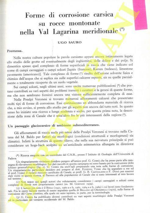 Forme di corrosione carsica su rocce montonate nella Val Lagarina Meridionale - Ugo Sauro - copertina
