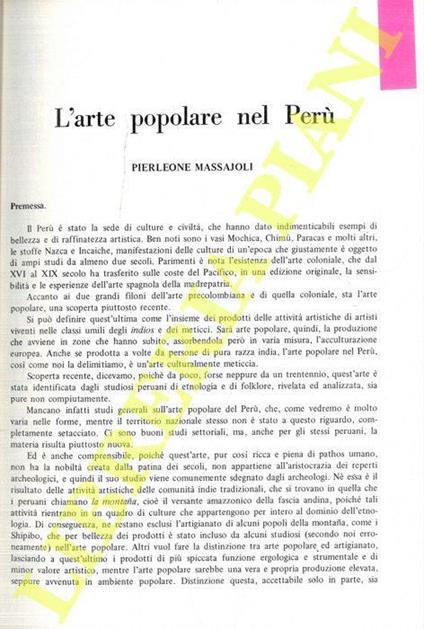 L' arte popolare nel Perù - Pierleone Massajoli - copertina