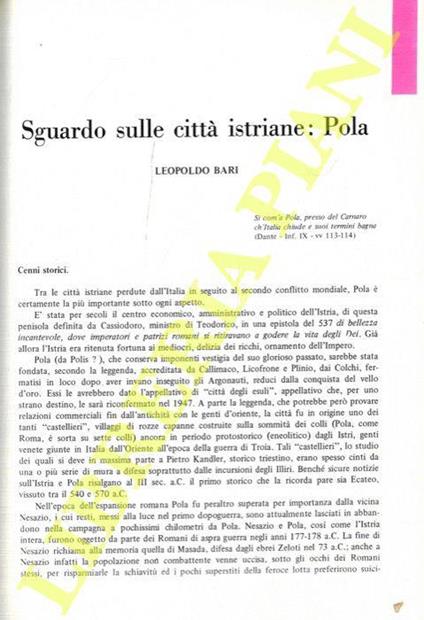 Sguardo sulle città: Pola - Leopoldo Bari - copertina