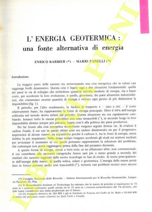 L' energia geotermica: una fonte alternativa di energia - Enrico Barbier - copertina