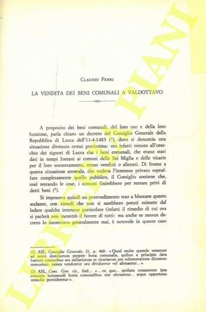 La vendita dei beni comunali a Valdottavo - Claudio Ferri - copertina